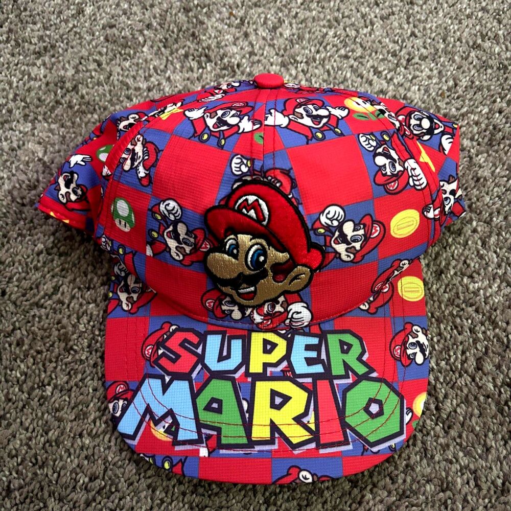 Nintendo Super Mario Snapback Hat Cap Red Checkerboard BioWorld Adjustable OSFM